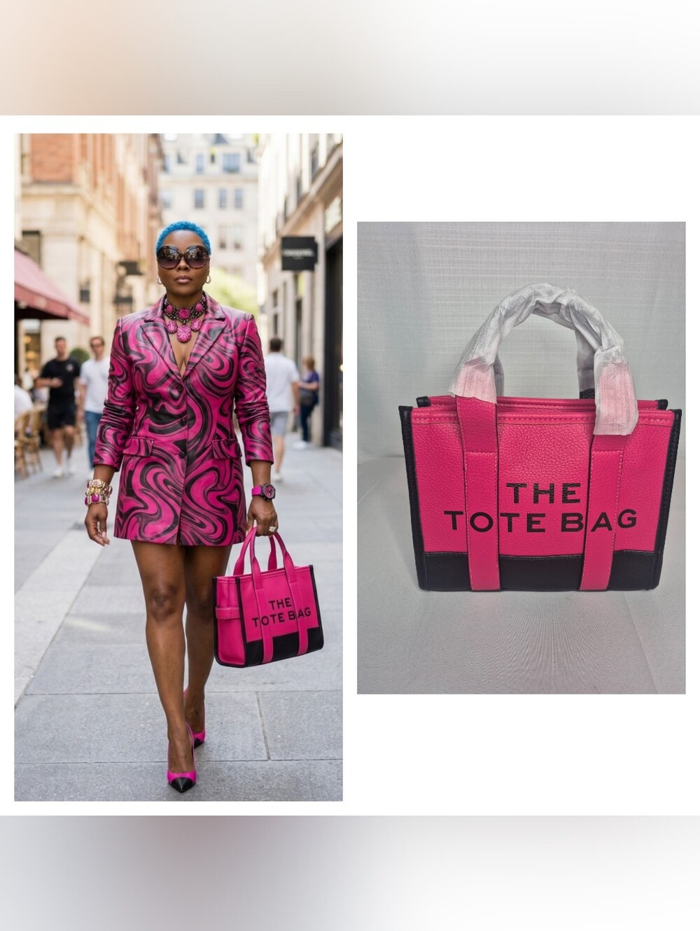 Fashion Pink and Black Women’s Structured Tote Bag NWOT